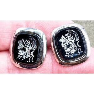 Vintage Black Glass Spartan Cufflinks-Patent Pend.